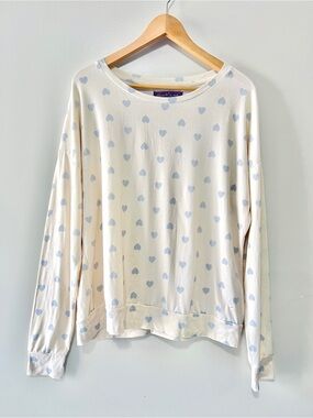 Gloria Vanderbilt Cream Long Sleeve Top With Grey Hearts Size Large Loungewear